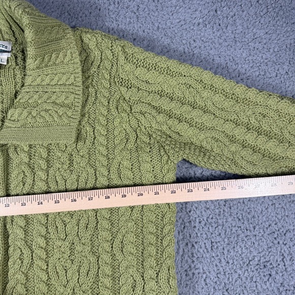 Vintage Aran Crafts Cable Knit Sweater Size Large Green Cardigan Merino Wool - Picture 6 of 8